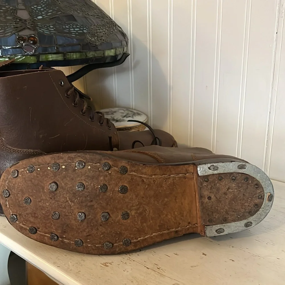RARE Handmade Hobnail climbing or work boots size 14 brown leather